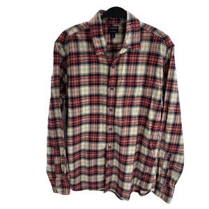 J Crew Mens M Red Cream Plaid Flannel Long Sleeve Button Up Shirt